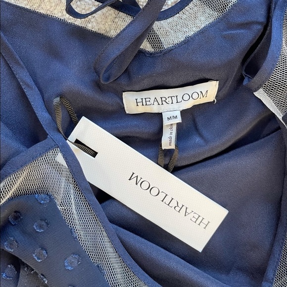 NWT Heartloom Navy Slip Dress with Sheer Polka Dot Overlay Dress Size Medium - Picture 3 of 11